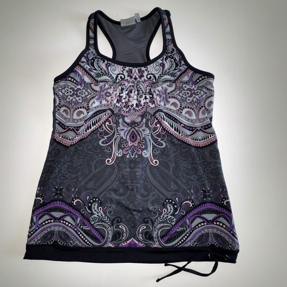 Athleta Gray Purple Paisley Racerback Tankini Swim Top Size Medium - Picture 1 of 7
